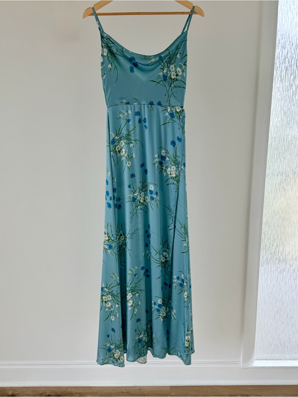 Reformation Devora 100% Silk Floral Cowl Neck Maxi Dress Blue Size 2 EUC
